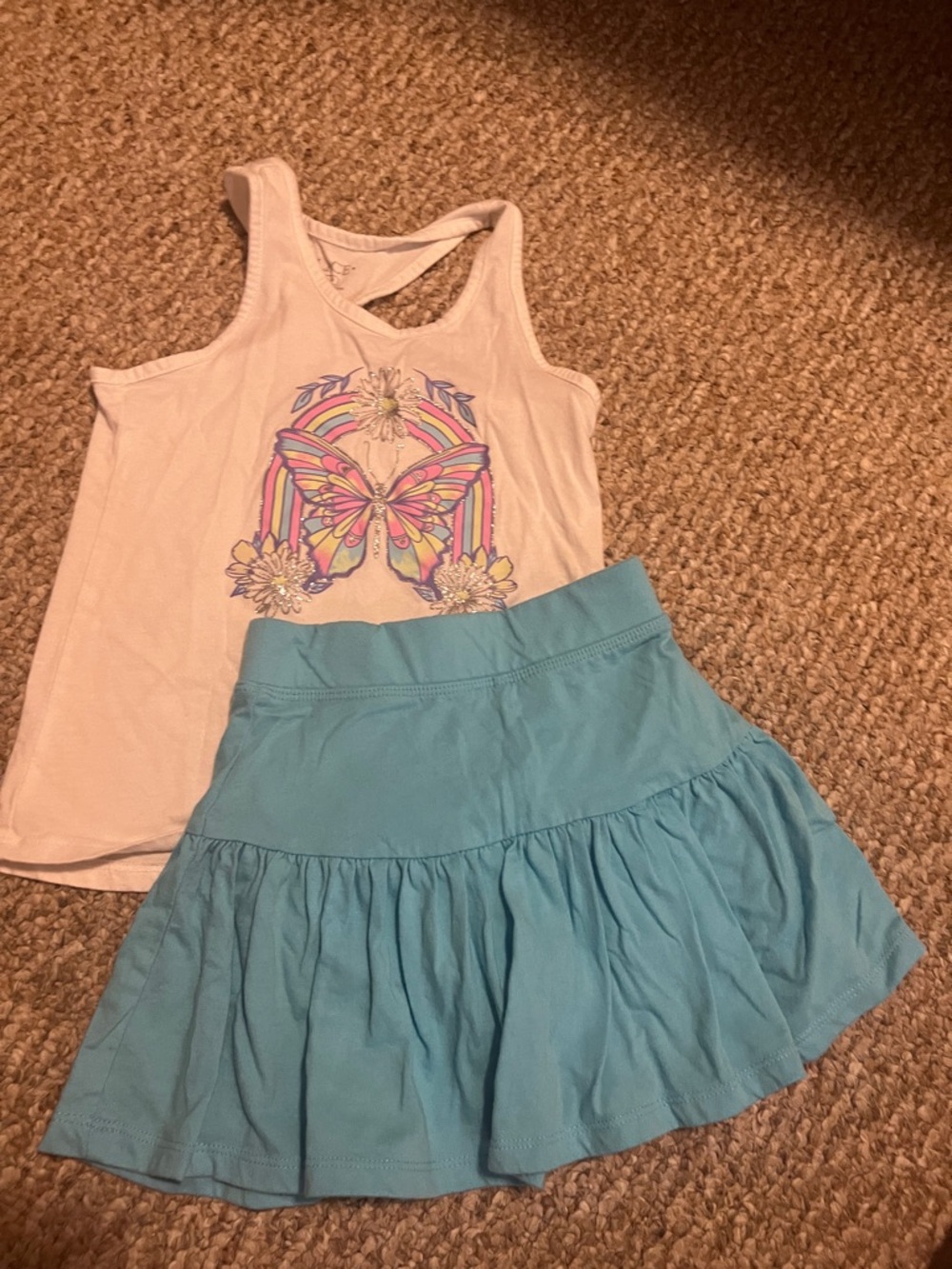 Place White Tank Top & Light Blue Skirt Girls Matching Set